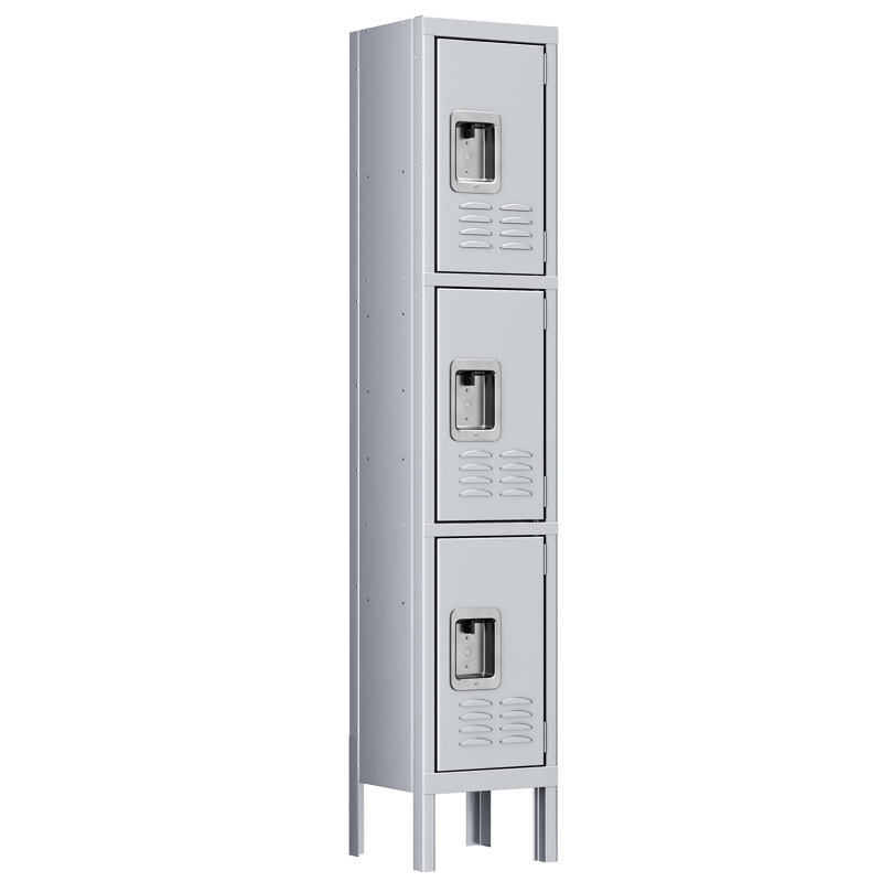3 - Tier 12" Wide Locker with Hooks and Mirrors, Gray