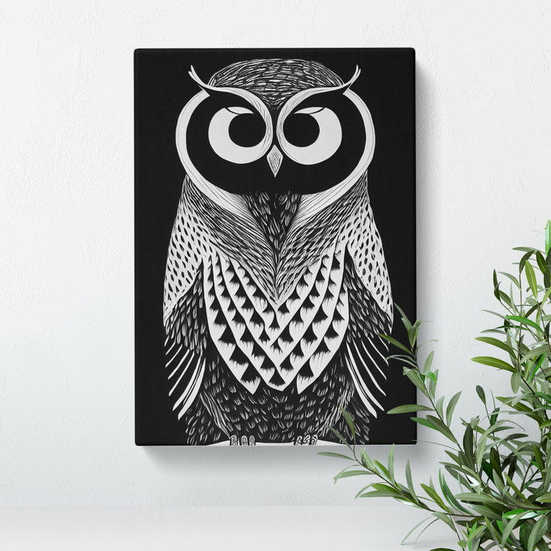 Owl Monochrome No.2 - Wrapped Canvas, 50cm H x 35cm W x 3cm D