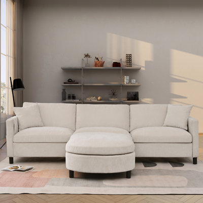107.87" Sectional Sofa With Ottoman & Removable Seat & Back Cushions