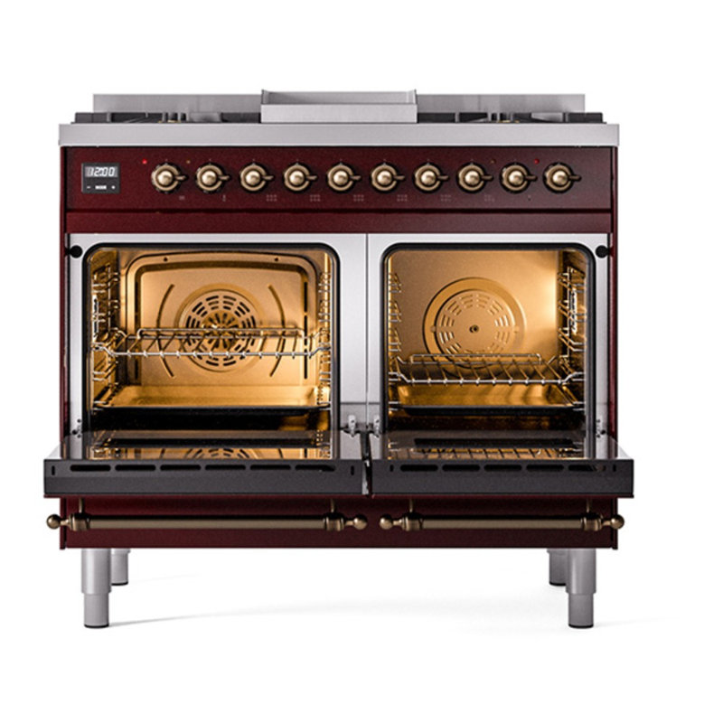 Cuisinière à double combustible de 40 po avec 6 brûleurs scellés et plaque chauffante ILVE Nostalgie II Series (porte pleine)