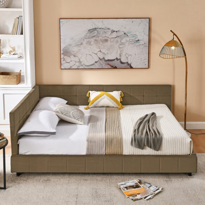 Comfortable Queen Daybed, Velvet Upholstery, For Bedroom And Living Area Size Bed Frame With , Velvet, Brown