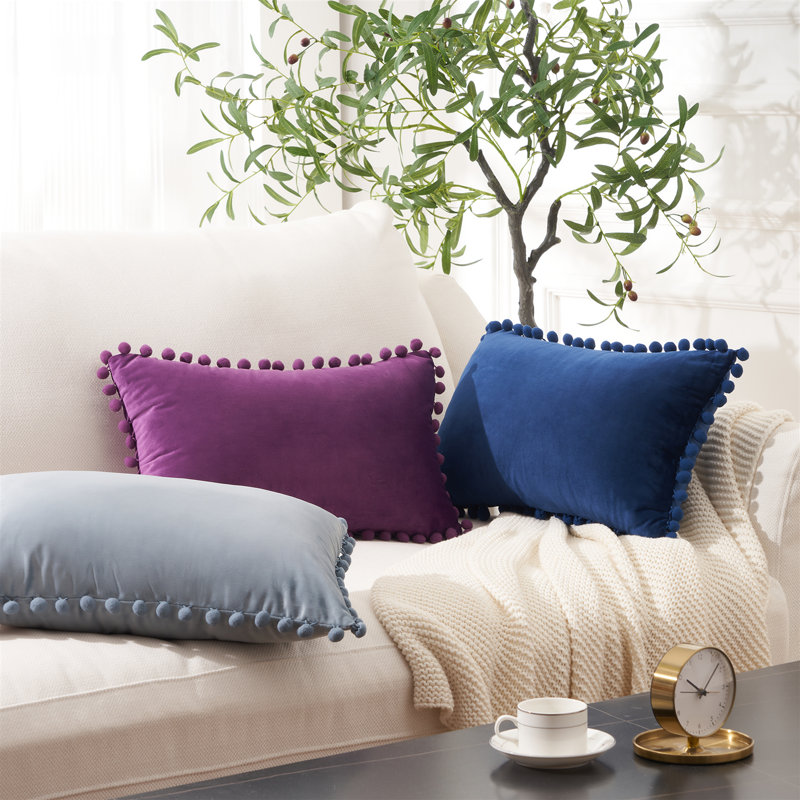 Housse de coussin lombaire en velours Pom Pom Velvet, Mauve