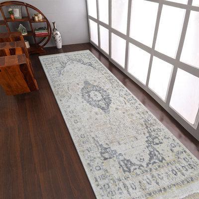 Selma Washable Rugs Area Rugs for Living Room, Wool Rugs for Bedroom, Dining Room, Non Slip, Low Pile Vintage Rug Indoor - MACHINE MADE POLYESTER AREA RUGS - Runner, Cream Color, Oriental Design, Area Rugs for Living Room, Bed Room