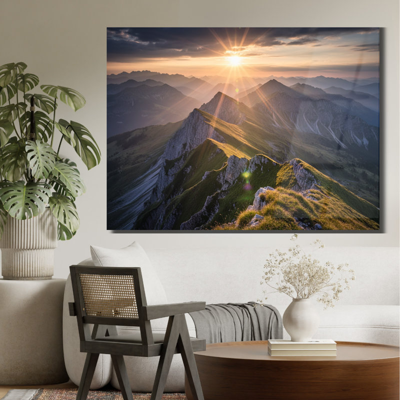 Art mural en verre trempé Mountain Sunrise, 24" H x 36" W