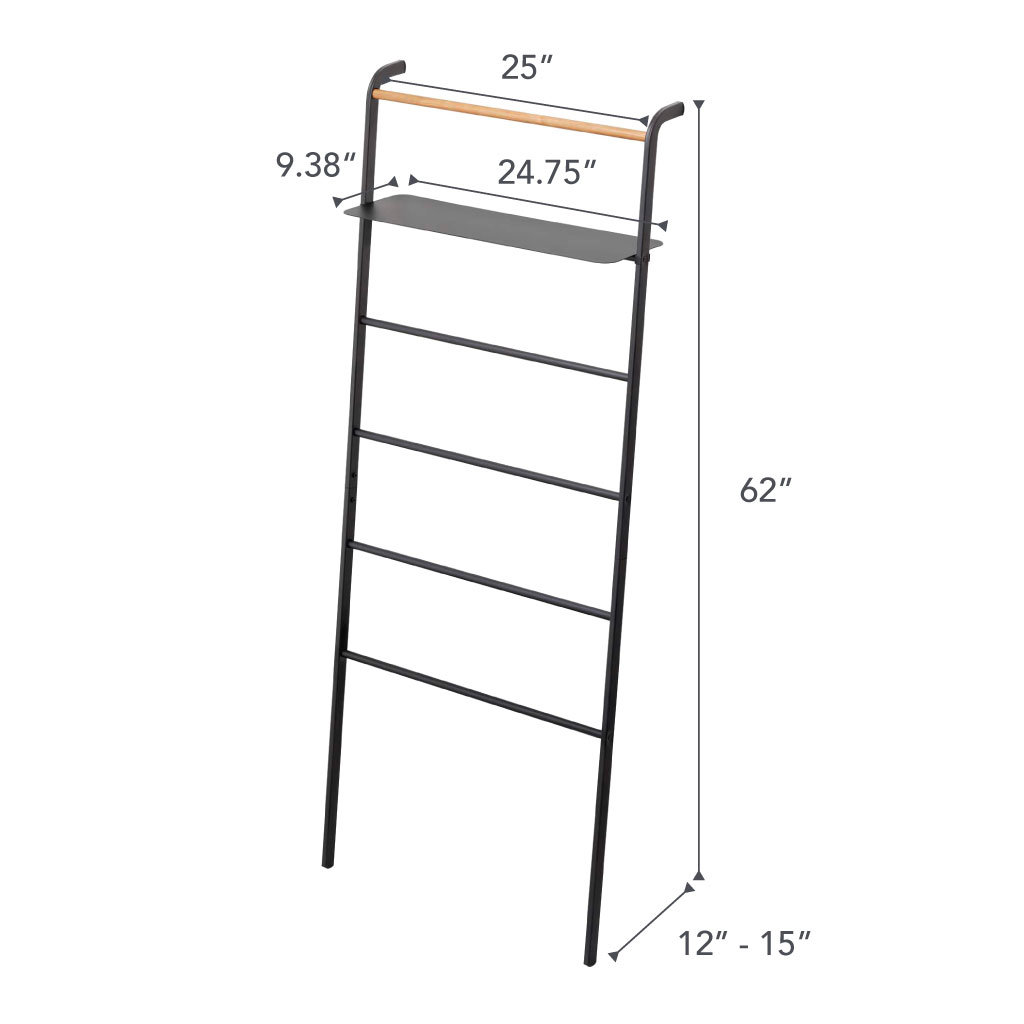 Leaning Blanket Ladder with Shelf, Black