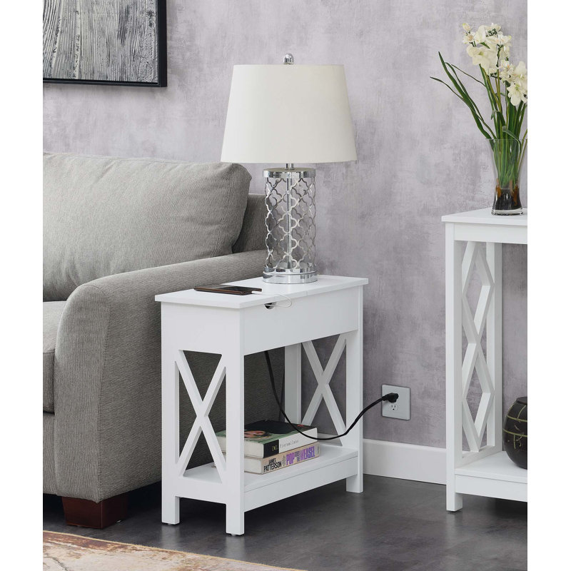 Gerde End Table and Built-In Outlets, White/White