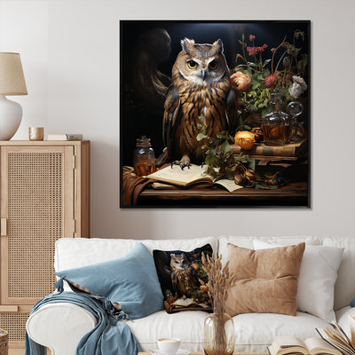 Brown Renaissance Owl Thoughts II - Owl Animal Wall Art