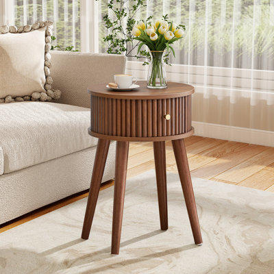 Round End Table with Solid Wood Legs