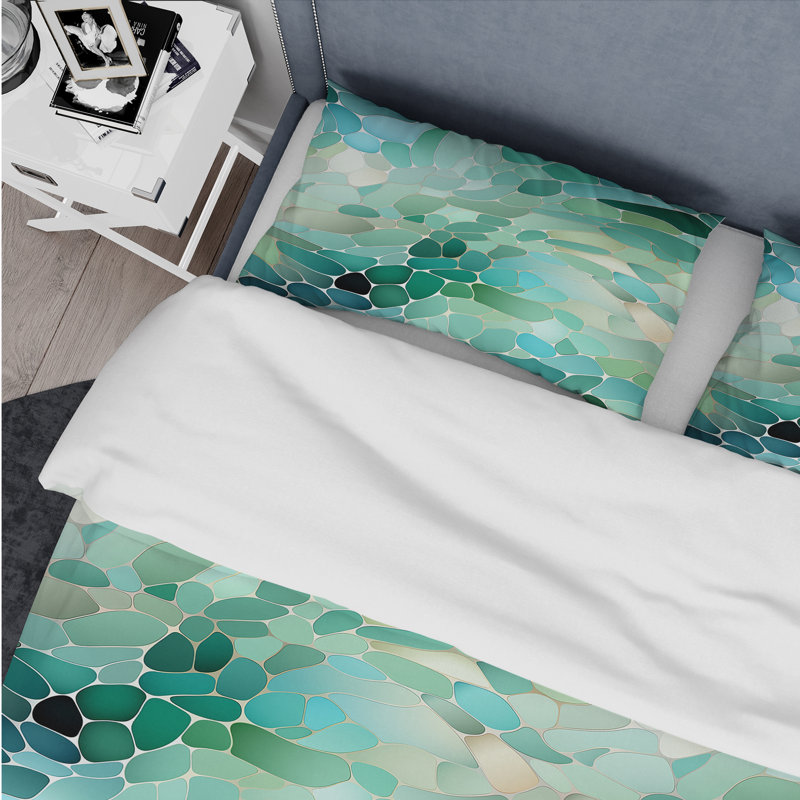 Ensemble de housse de couette Seaglass Mosaic Emerald Coastal, Housse de couette pour très grand lit et 2 très