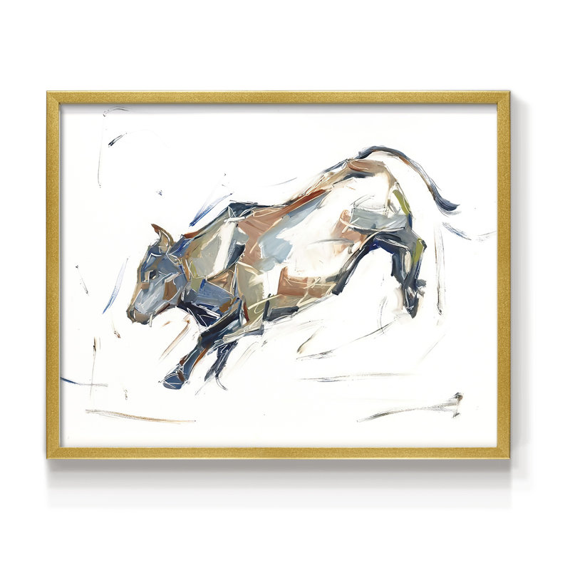 Étude de taureau moderne II - reproduction encadrée - réarmable, H 16 po x l 20 po, Or