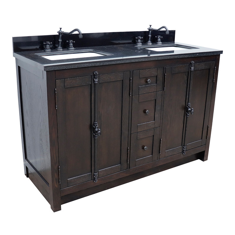 Ensemble de meuble-lavabo double 55 po Keesha, Noir, Brun cendré, Chrome