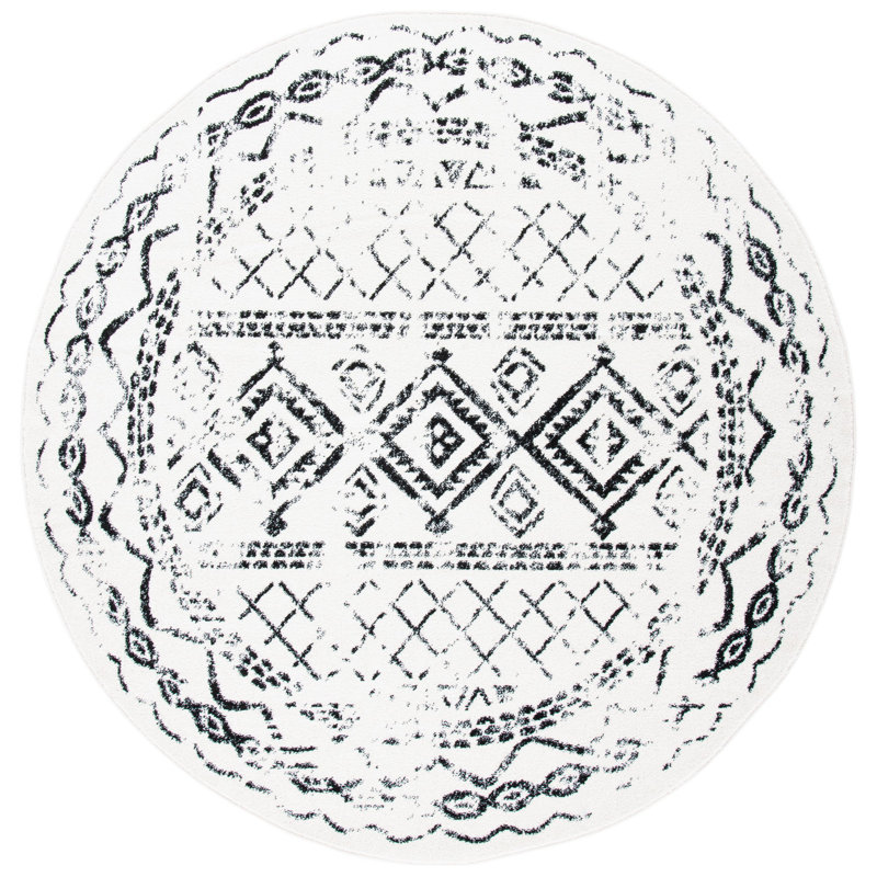 Tapis noir / ivoire Sturdevant Southwestern, Rond 6 pi 7 po
