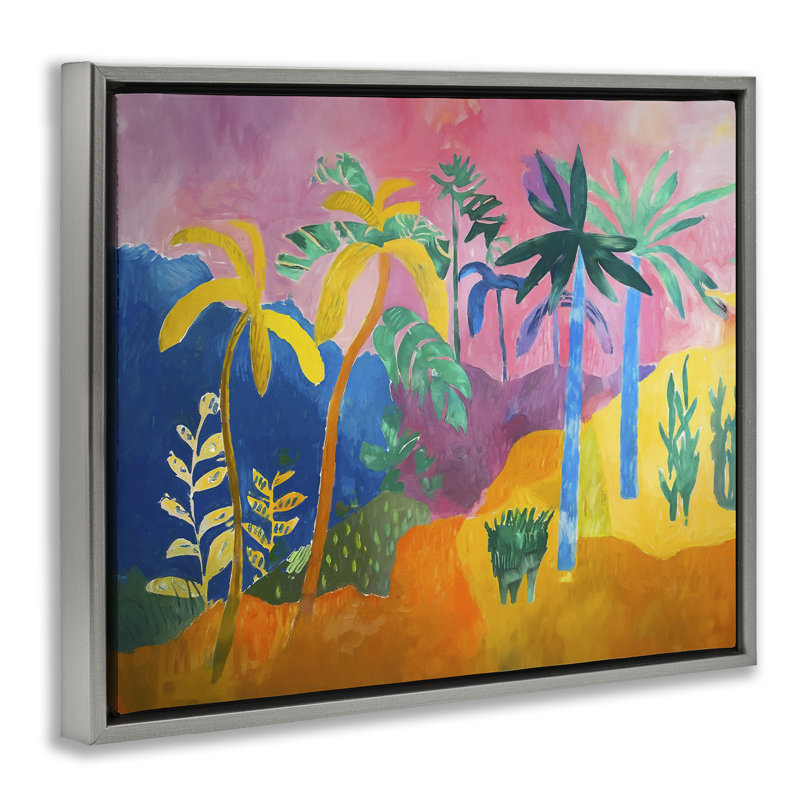 «Vivid Tropical Palms», art mural encadré par Ramona Murdock, Cadre flottant gris lustré, H 17 po x l 21 po