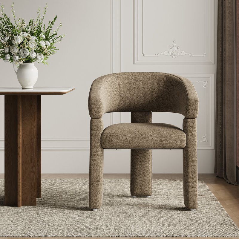 Upholstered Barrel Dining Arm Chair, Camel