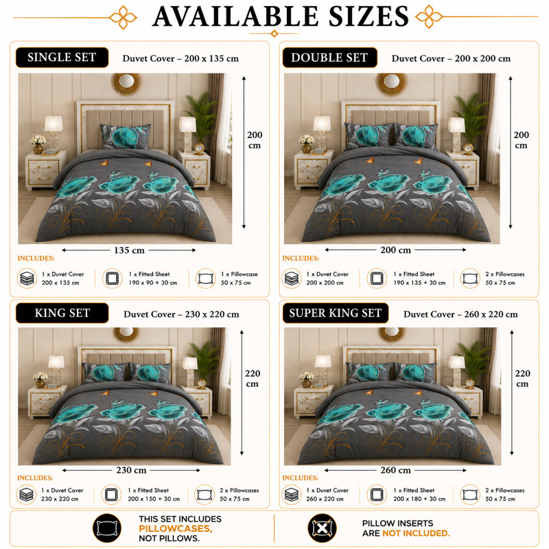 Microfiber Floral Duvet Cover Set, Double Duvet Cover + 3 Additional Pieces