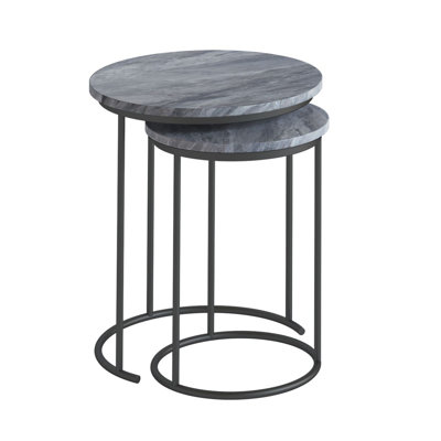 Round Nest of 2 White Marble Tables
