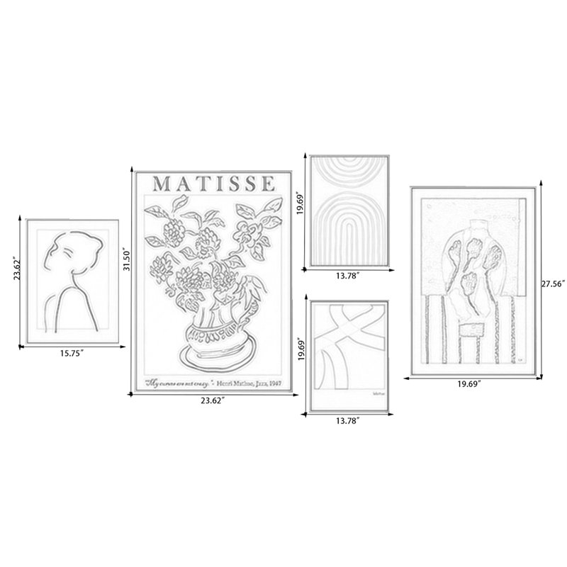 Ensemble d'art mural 5 pièces Mid-Century, H 31,5 po x l 23,62 po