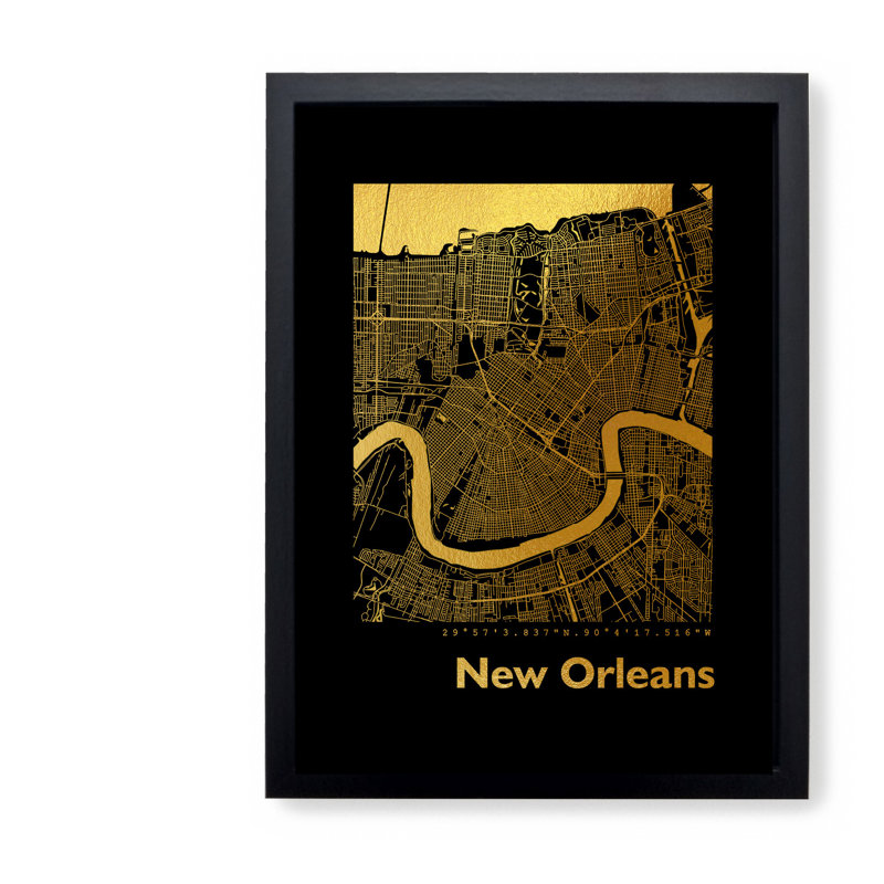 New Orleans Map - Single Picture Frame Print, 32.5cm H x 23.5cm W x 3.5cm D