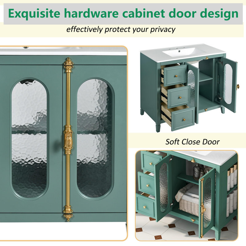 Meuble-lavabo moderne de 36 po avec 2 portes à fermeture douce et 3 tiroirs 