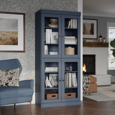 Veera Palace Imports 100% Solid Wood 6-Shelf Bookcase, Clear Glass Doors, Adjustable Shelves, 32" Wide, 71.5" Tall