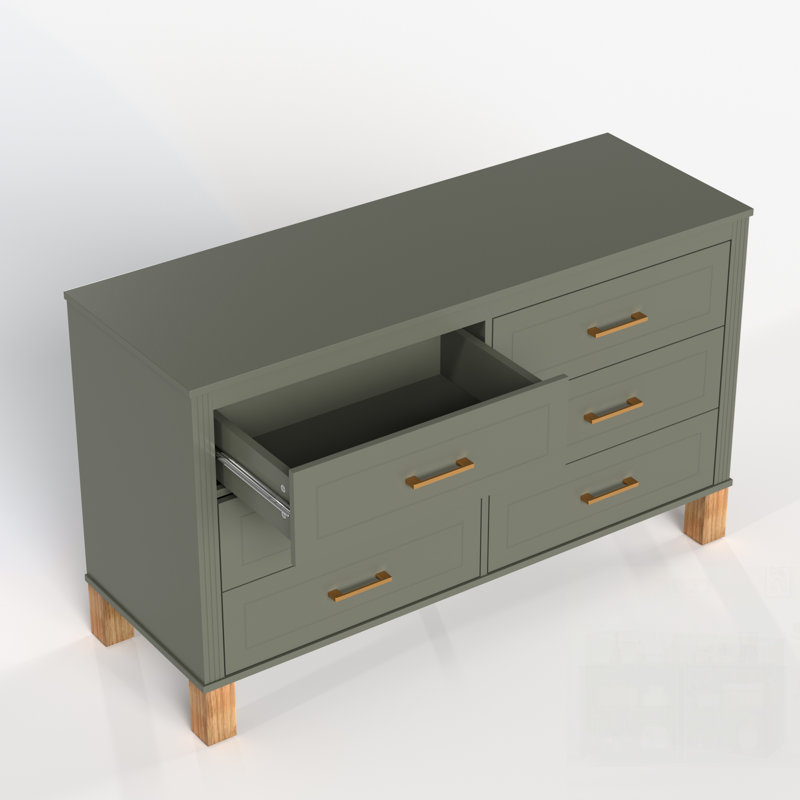 Heavy-Duty Wooden 6-Drawer Double Dresser, Olive Green