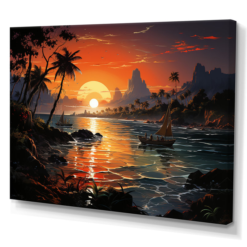 «Vintage Tropical Coastline Paradise V», art mural bord de mer tropical, Toile tendue, H 34 po x l 44 po x P 1,5 po
