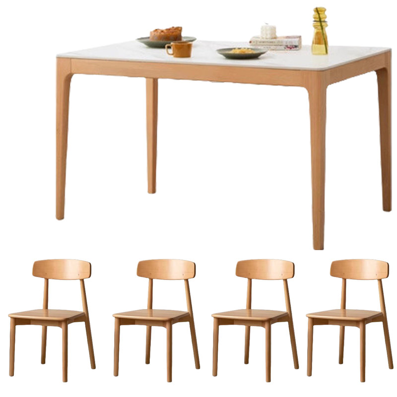 Beech Slate Dining Table Set, 29.5"H x 59.1"L x 31.5"W