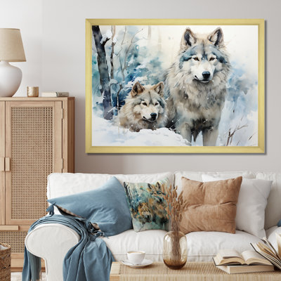 Neige loups en hiver II - loup, art mural