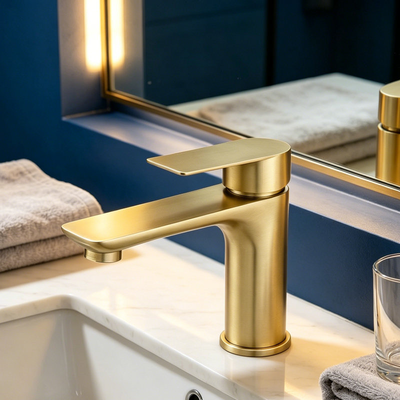Robinet de lavabo de salle de bain à poignée simple Topcraft, Brushed Gold