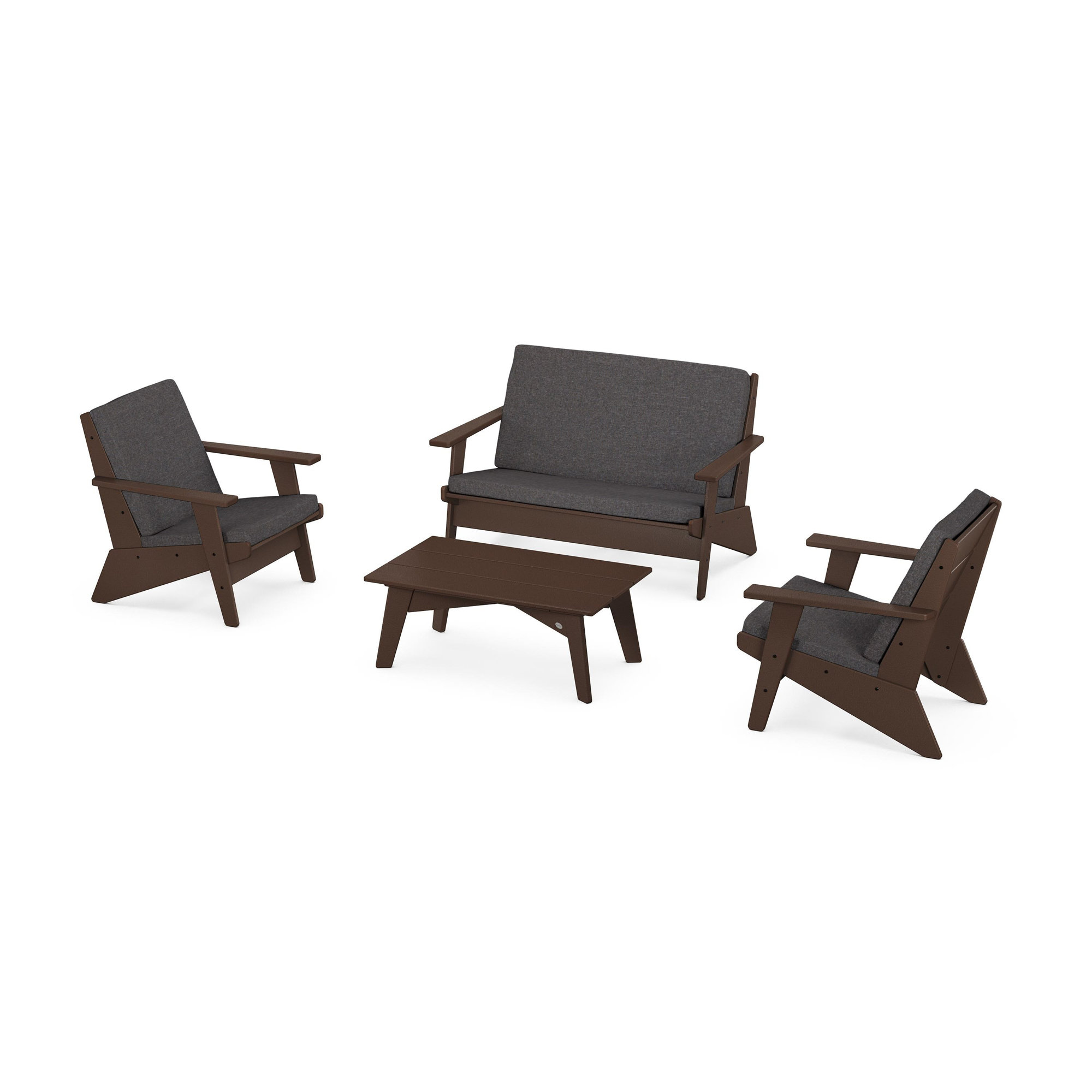 Riviera Modern Lounge 4-Piece Set, Ash Charcoal, Mahogany