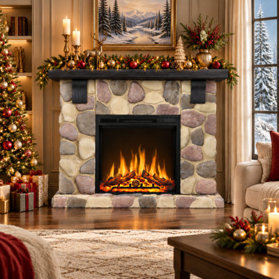 48.5" Freestanding Faux Stone Electric Fireplace TV Stand with 7-Level Brightness for TVs up to 60"