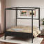 Lit plateforme à baldaquin en bois avec tête de lit tapissier-1840357828-1840357827