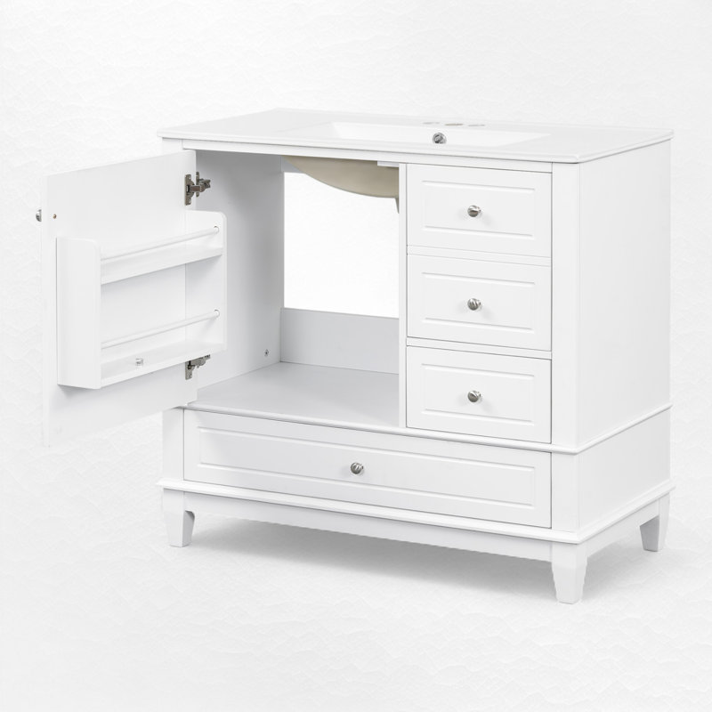 36" Single Bathroom Vanity Set With Ceramic Top, White