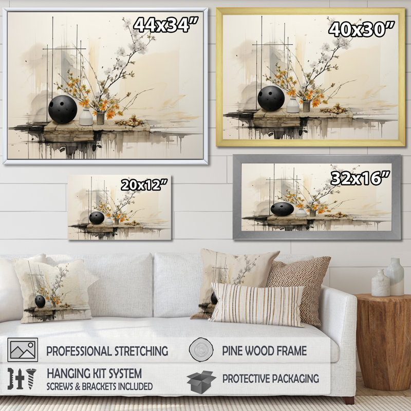Art asiatique, oiseau Sumi Serenity XV - impression, Cadre flottant doré, H 34 po x l 44 po x P 1,5 po
