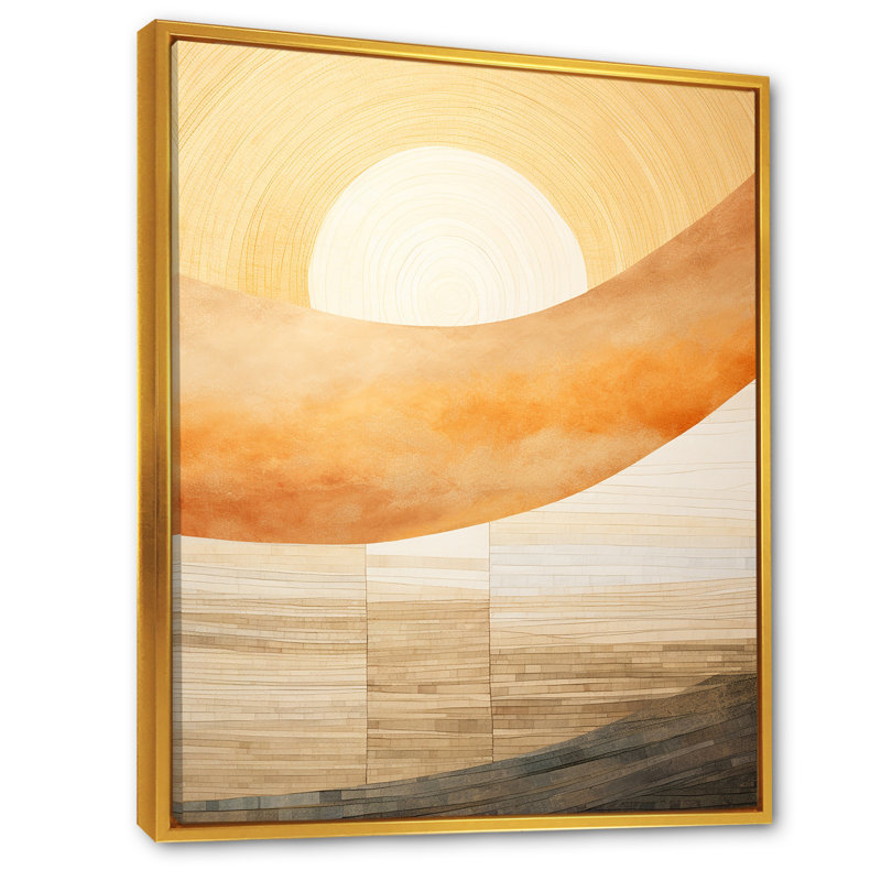 Décoration géométrique coucher de soleil géométrique beige doré - coucher de soleil, Cadre flottant doré, H 20 po x l 12 po