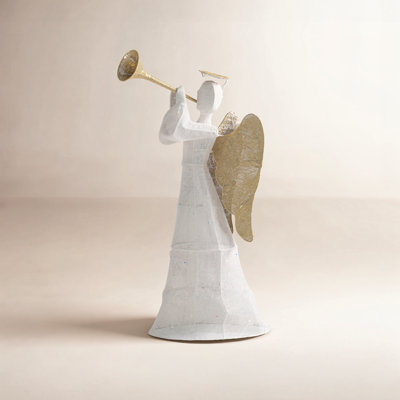 5' Lighted Trumpeting White Angel