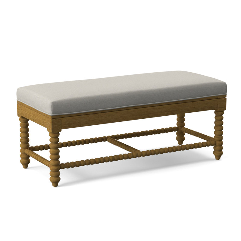 Lind Island Upholstered Bench, Honey Finish, White Performance Fabric; 0851-94