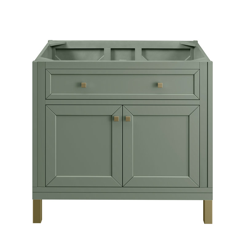 Base de meuble-lavabo simple l 36 po Chicago, Céladon fumé, Laiton champagne