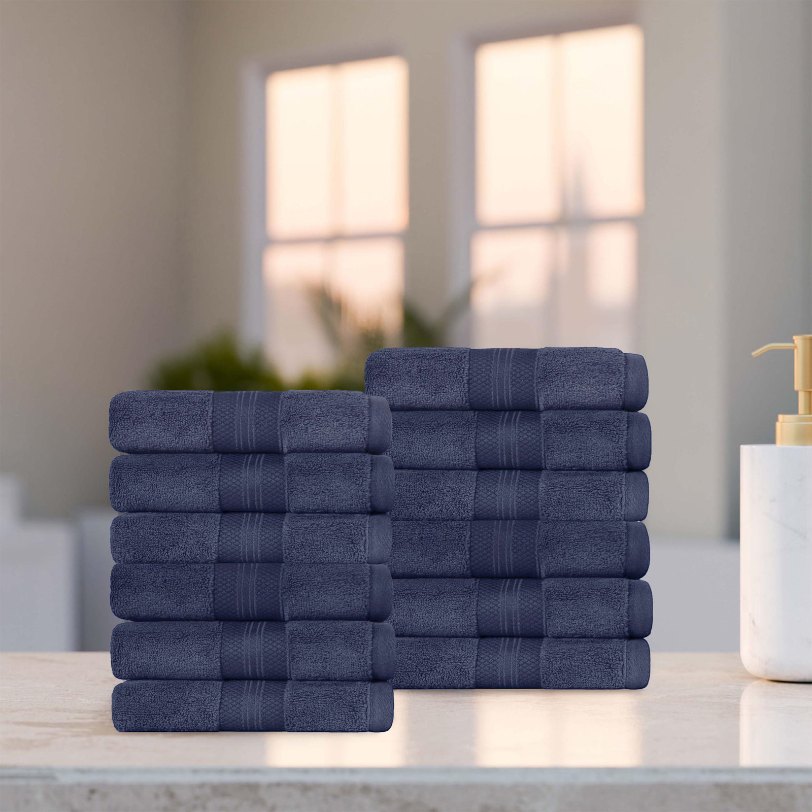 Finnian Ultra-Plush Heavyweight, 100% Turkish Towel Collection, Crown Blue, Washcloths - 12 Pack