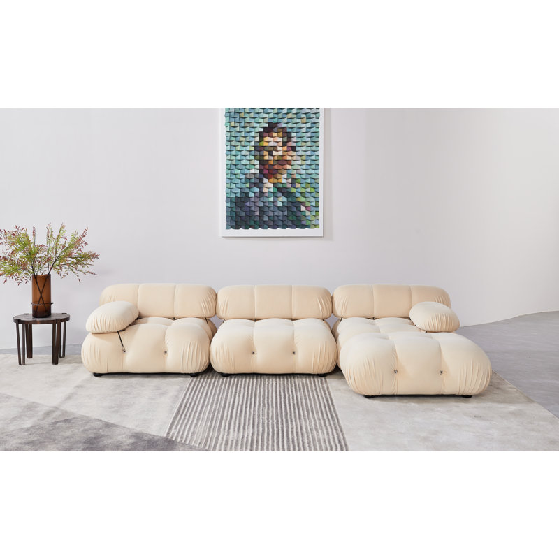 Daimion Upholstered L-Shaped Sectional Reversible, Beige Velvet
