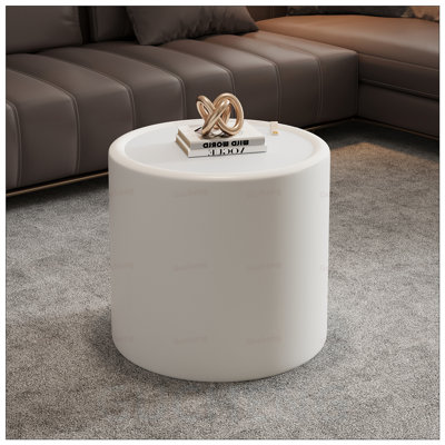 Table basse ronde avec plateau en verre trempé et corps en similicuir, rangement caché pour salon moderne