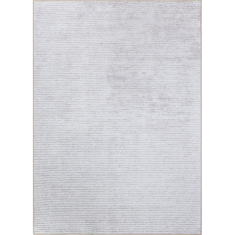 Tapis ivoire / gris à rayures tissées à plat lavable à la machine Cinderford, Rectangle 3 pi 4 po x 5 pi