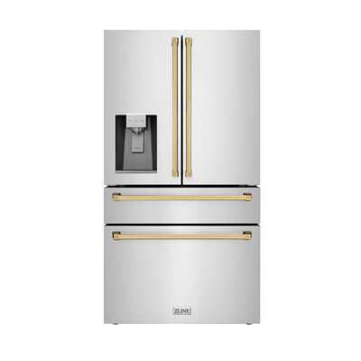 ZLINE Autograph Edition 36" French Door Refrigerator w/ Water and Ice Dispenser in Fingerprint Resistant Stainless Steel Traditional Handles