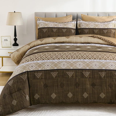 7 Pieces Boho Striped Bed in a Bag Comforter Set , Soft Microfiber All Season Bedding Set with Comforter, Sheets, Pillowcases & Shams