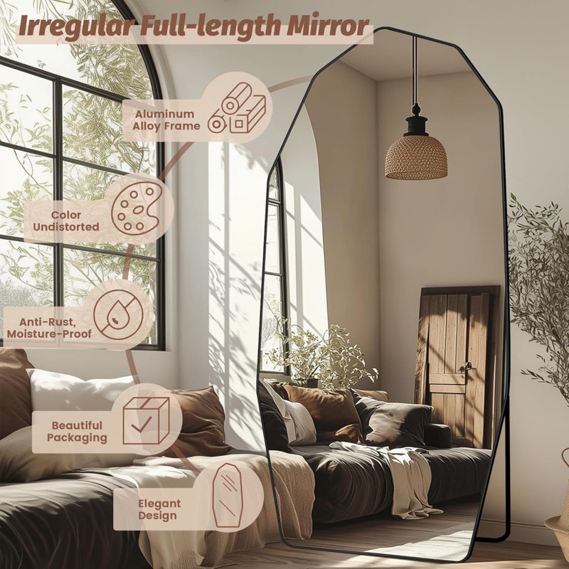 76" X 34" Modern Rectangular Full Length Mirror, Black Aluminum Frame, Wall-Mounted, Leaning, Or Free Standing Full Body Mirror For Bedroom, Living Room, Or Bathroom