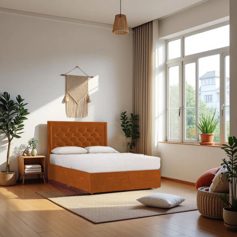 Upholstered Bed with Mattress, Small Double (4'), Orange