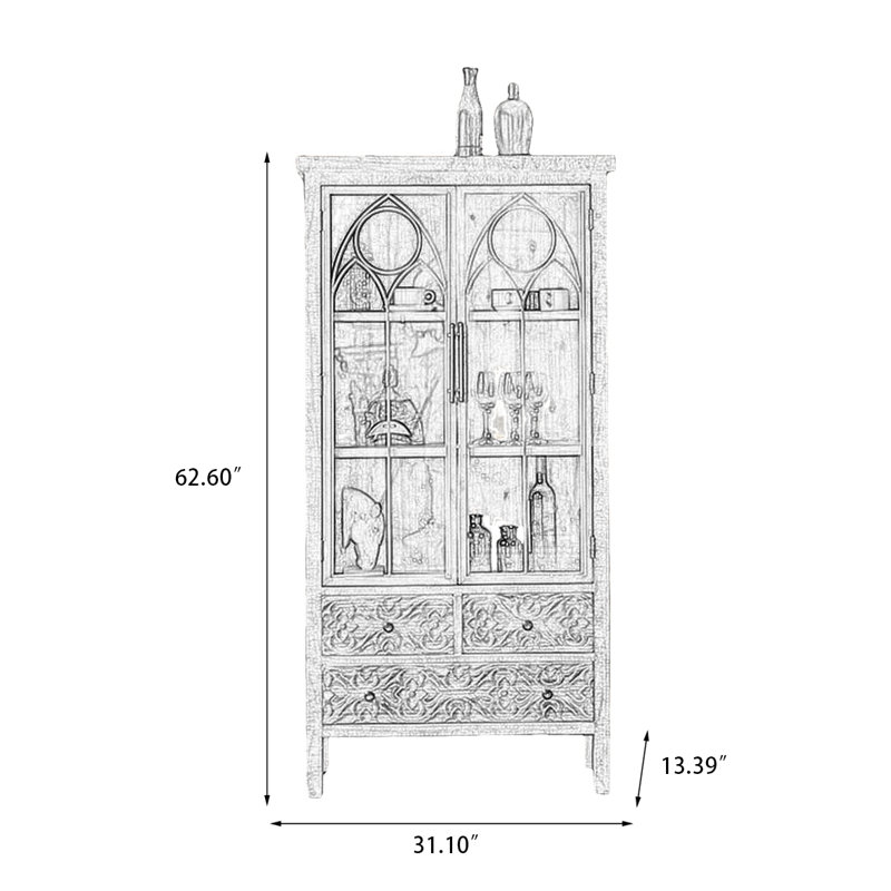Buffet en bois massif brun, 62.6" H x 31.1" W x 13.39" D