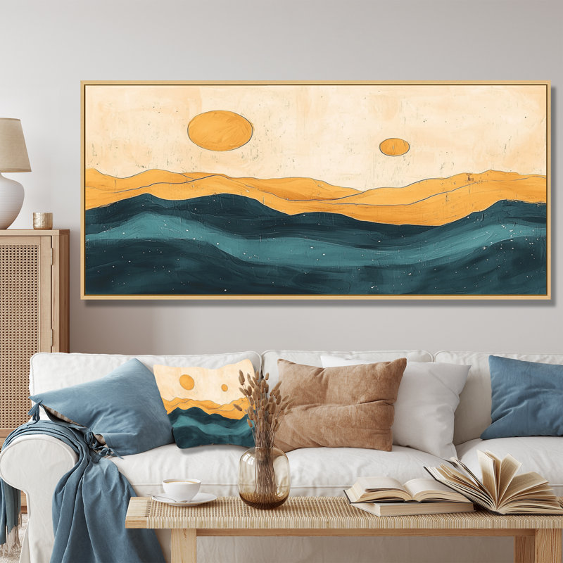 Gicel, encre de désert, art mural désert, H 28 po x l 60 po, Cadre flottant, Crème, crème
