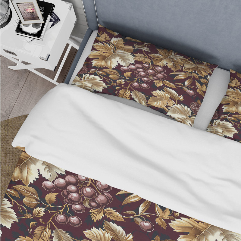 Ensemble de housse de couette damassé doré et noir Vineyard Gardens I, Housse de couette simple + 2 taies décoratives st