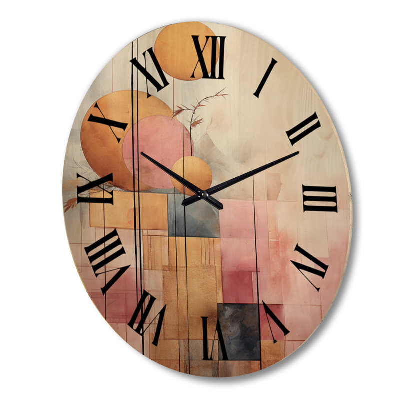 Golden Moon Dreams Retro Illustration III - Horloge murale géométrique moderne surdimensionnée en bois, Très grand